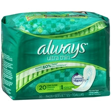 ALWAYS 20's Ultra-Thin Long Super Pads Without Flexi-Wings 20's - Always 20's Pads Ultra Thin Long Without Wings