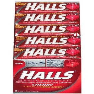 Halls Menthol Cherry Flavor Cough Suppressant 20 count