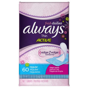 Always dailies thin Active 60 regular clean scent liners