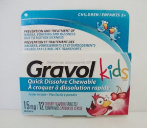 Gravol Kids Quick Dissolve Chewable 15 mg 12 tabs