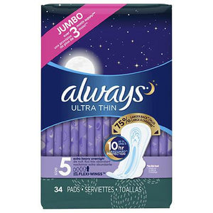 Always34s Pads Ultra Thin Extra Heavy Overnight w/flexi wings