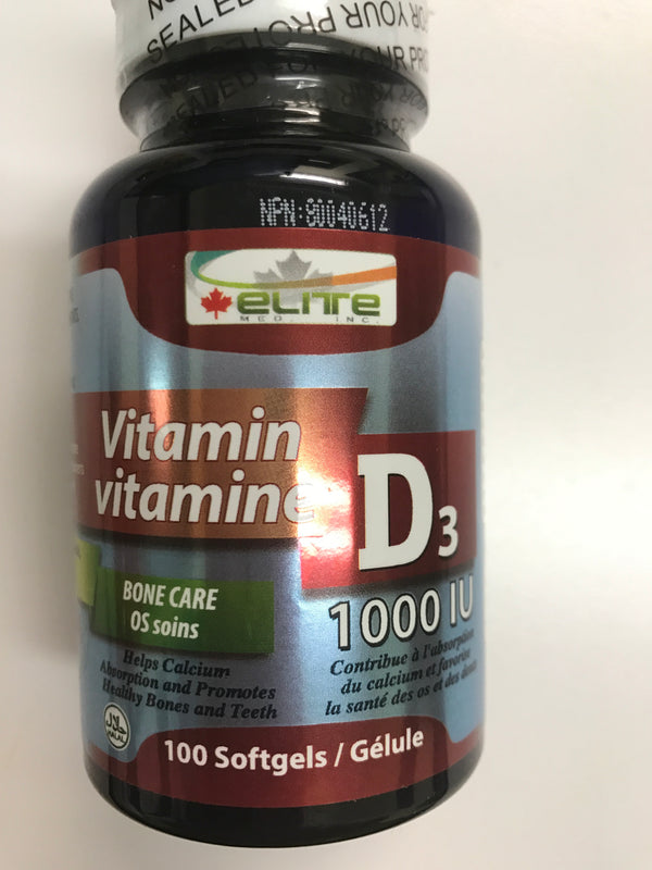 Vitamin D3 1000 I.U. 100 Softgels 25mg